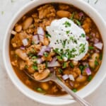 Turkey Pumpkin White Bean Chili made in the Slow Cooker or Instant Pot!